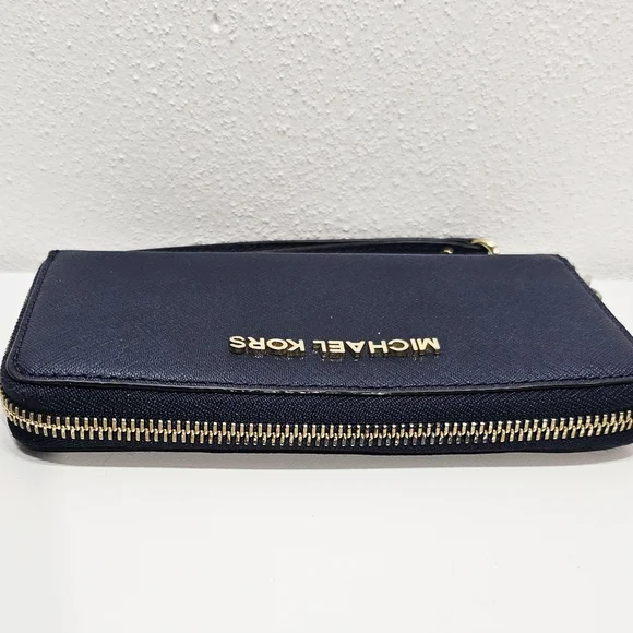 Michael Kors Jet Set Wallet Zip Around With Wristlet Dark Blue - Picture 12 of 14